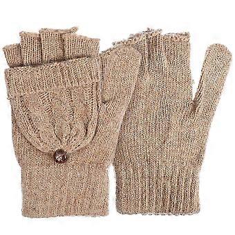 Womens Wool Gloves for Keeping Hands Warm 1Pair with Fold-Back Mitten Flap Brown