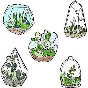 5Pics Aloe Eucalipto Cacto Broche Conjuntos de Pinos Plantas Suculentas Esmalte Broche Pinos Moda Lapela Acessórios para Mochilas Emblemas Chapéus Bolsas para Mulheres