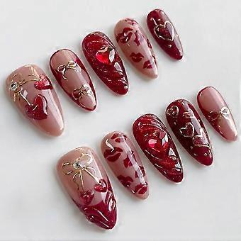 30Pcs Medium Oval Red Heart Acrylic Press On Nails for Valentine's Day with Adhesive