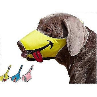 Muilkorf voor honden, met smiley-design, gemaakt van zacht, ademend nylon mesh, voorkomt bijten, blaffen en kauwen, verstelbaar (geel, XL)