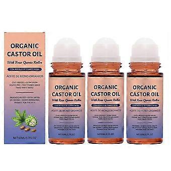 NETCH 3x Organic Castor Oil Roll-On with Rose Quartz, Cold Fressed Pure for Skin, Relaxation Face Body Massage Essence