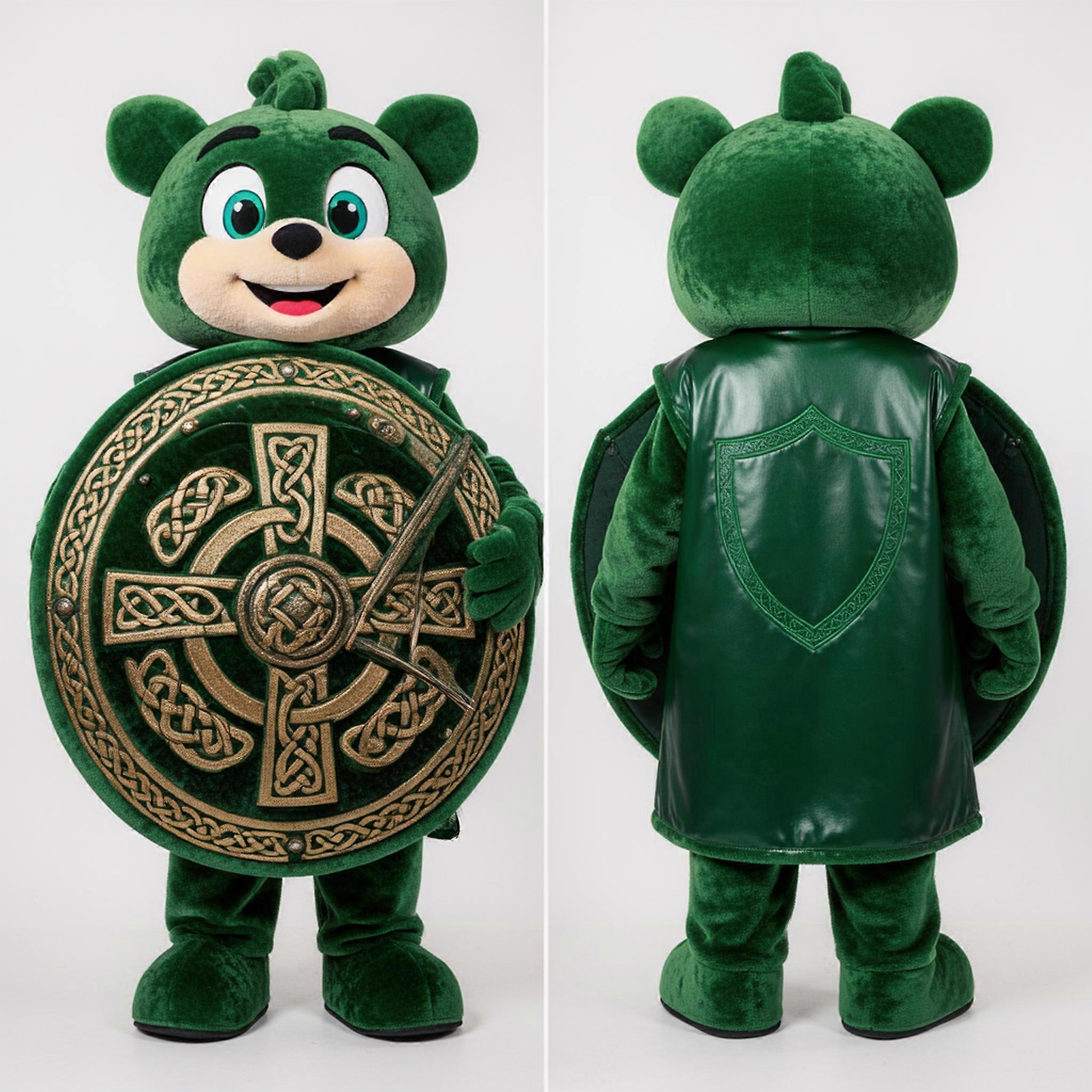 MASTICOT Emerald Green Broad Shouldered Celtic Shield Mascot