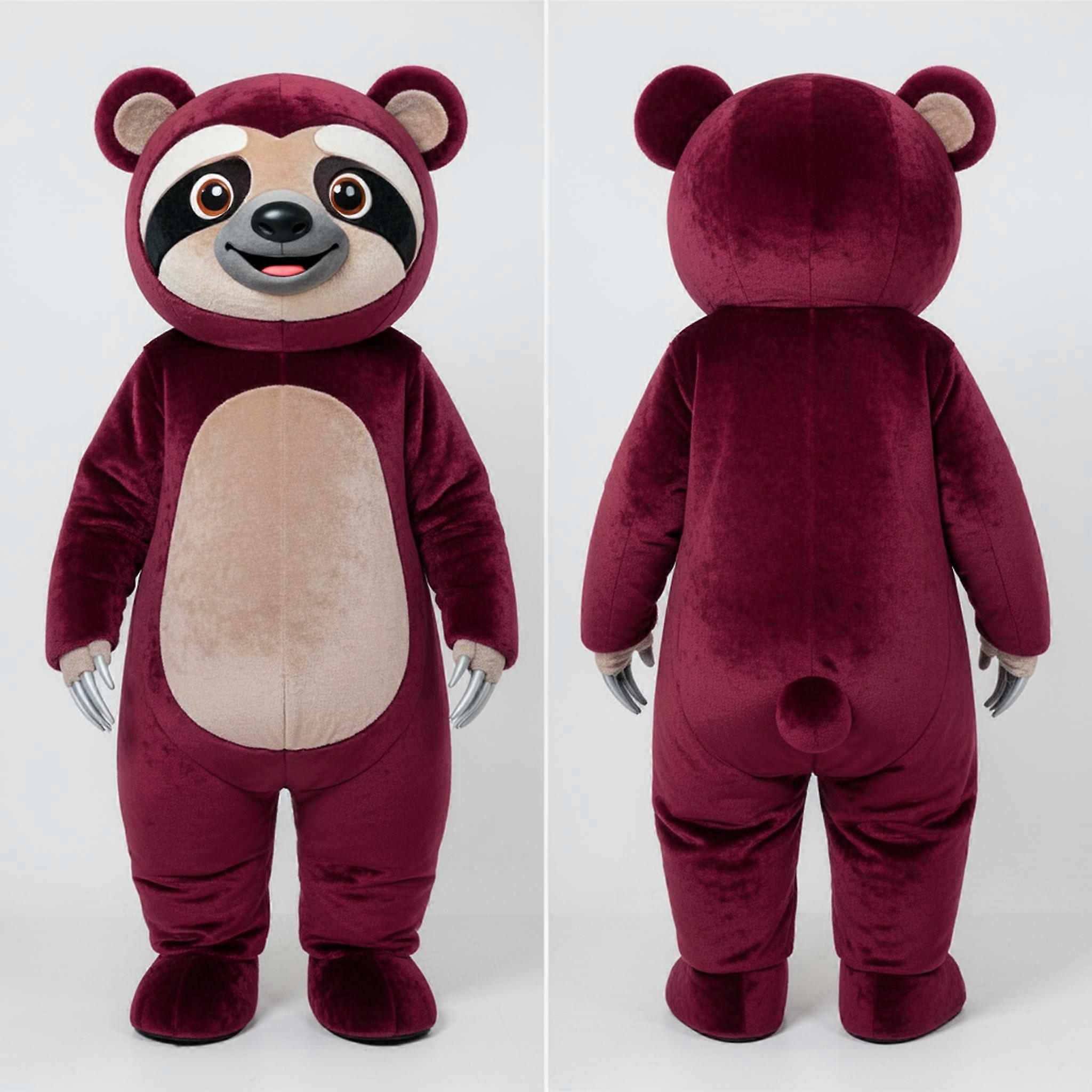 MASTICOT Maroon Cuddly Sloth Bear Mascot