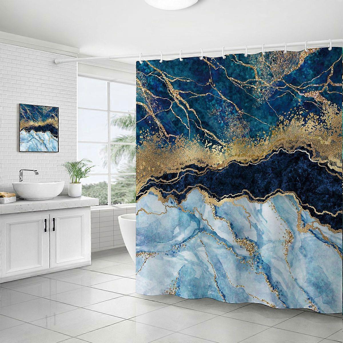 Abstract Marble Shower Curtain Bundle Ultra-Thick