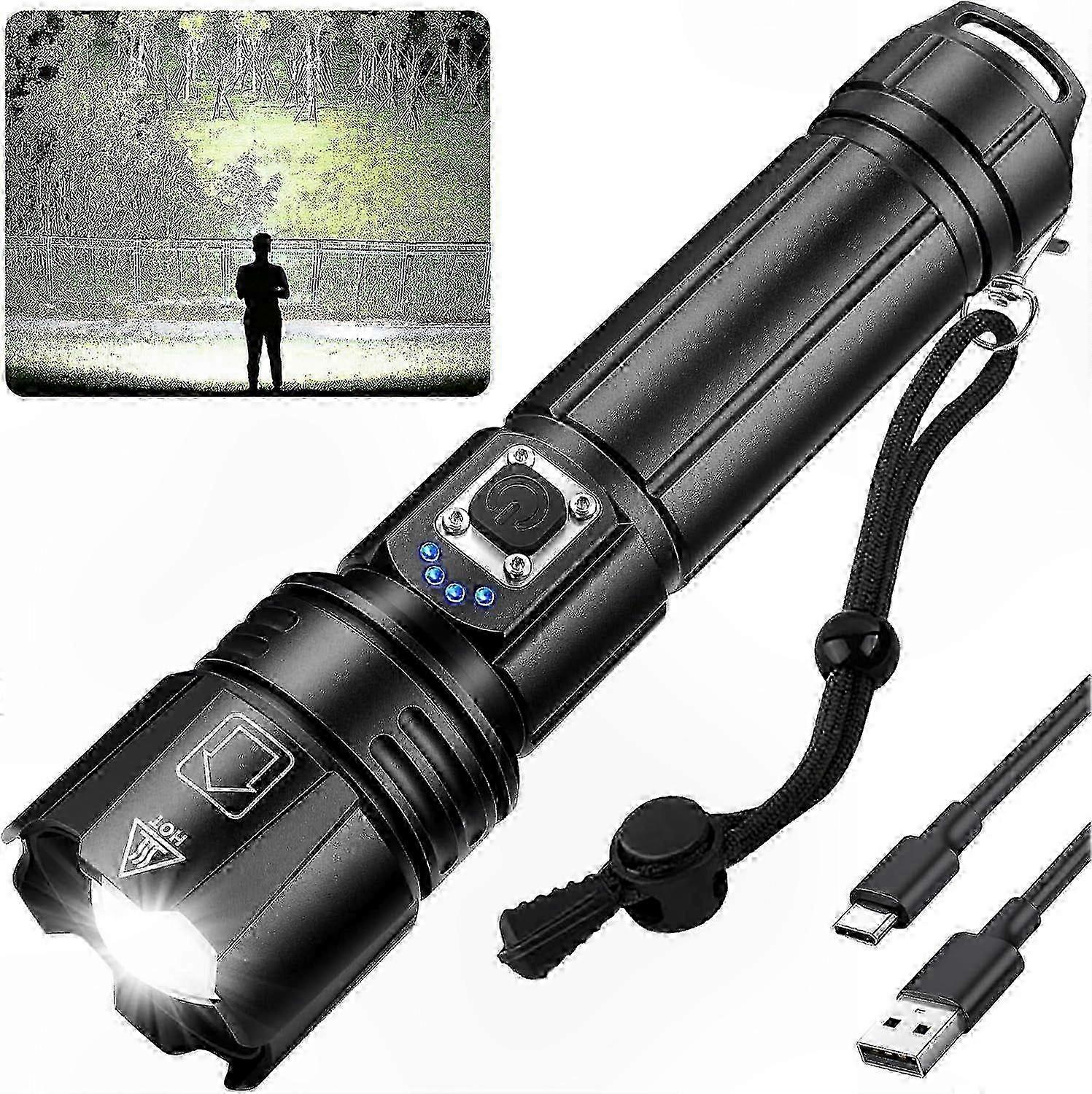 High-Power Rechargeable LED Flashlight, 5 Modes, Waterproof, Long Runtime Handheld Light compatible with Outdoor Use