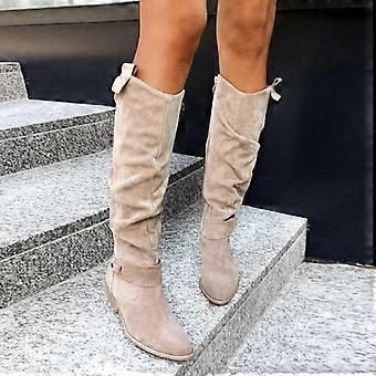 Neue Damen-Stiefel für Herbst/Winter: Lange Stiefel mit niedrigem Absatz, seitlichem Reißverschluss, Größen 40-43, Wildleder, hoher Schaft, Plateau-Stiefel, große Größen