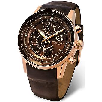 Vostok limousine all-timer tritium dual time chrono watch for Men Analog Quartz with Cowhide Bracelet YM86-565B288