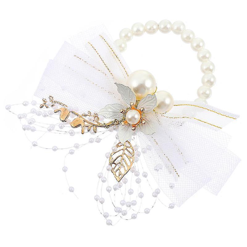 11X10x1cmの白い結婚式は、1個の結婚式のリストバンド手首花の手首装飾生地Wristbanを支持します