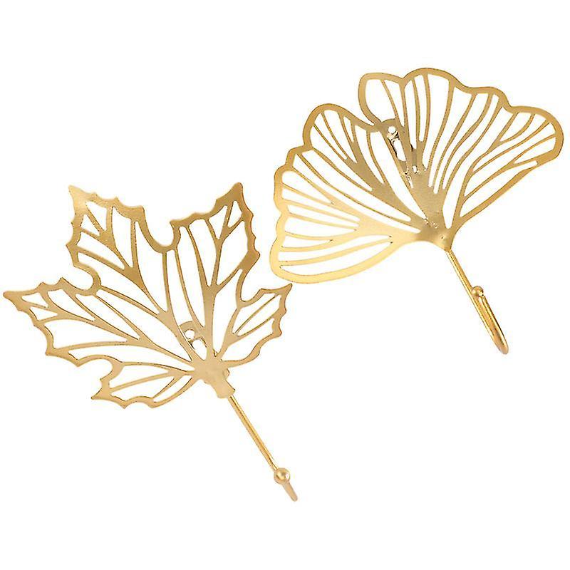 17X16cm Golden Utility Hooks 2pcs Leaf Shaped Hanging Hooks Clothes Hooks Wall Hanging Hooks For Hom