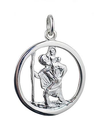 Silver 25mm round cut out St Christopher Pendant