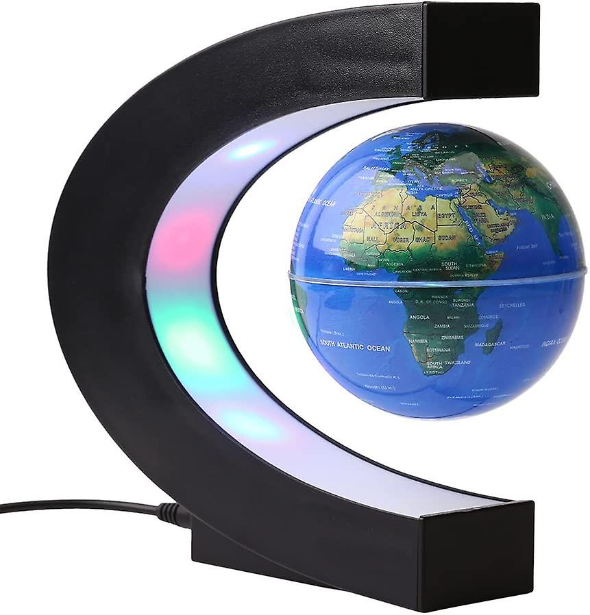 Magnetschwebender Globus Schwebende Welt Globe Karte C Form Stand mit 4 farbigen LED Nachtlichter-Geographie Unterricht Demo, Kinder Geschenk, Büro Schreibtisch D