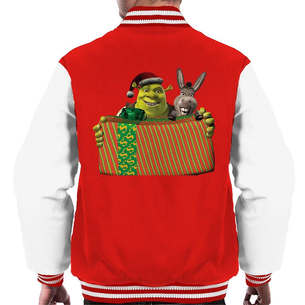 Shrek Christmas Shrek And Donkey Festive Box Men's Varsity Jacket