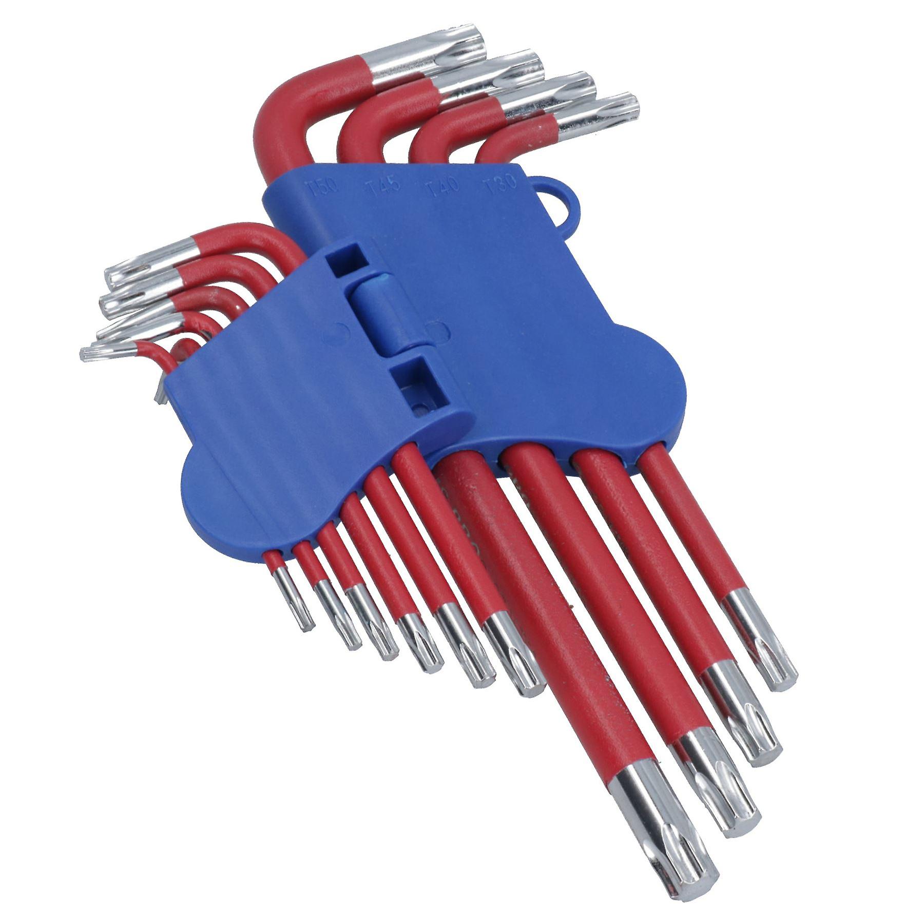 10pc Coloured Long Torx Star keys with Holder T9 – T50 Anti Slip Grip Covering
