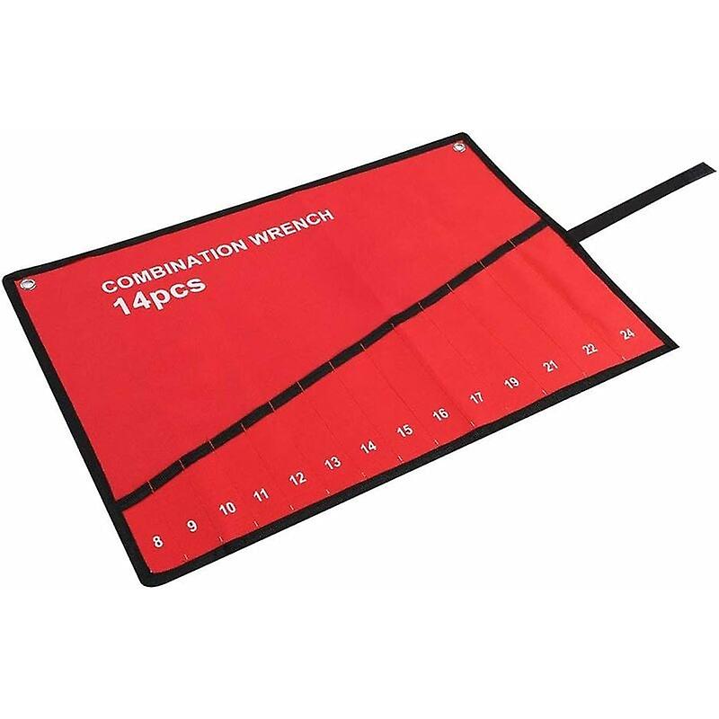 Tool Storage Bag - Multi-Pocket Canvas Storage Bag for Adjustable Wrench, Key Holder (14 Pockets) Red