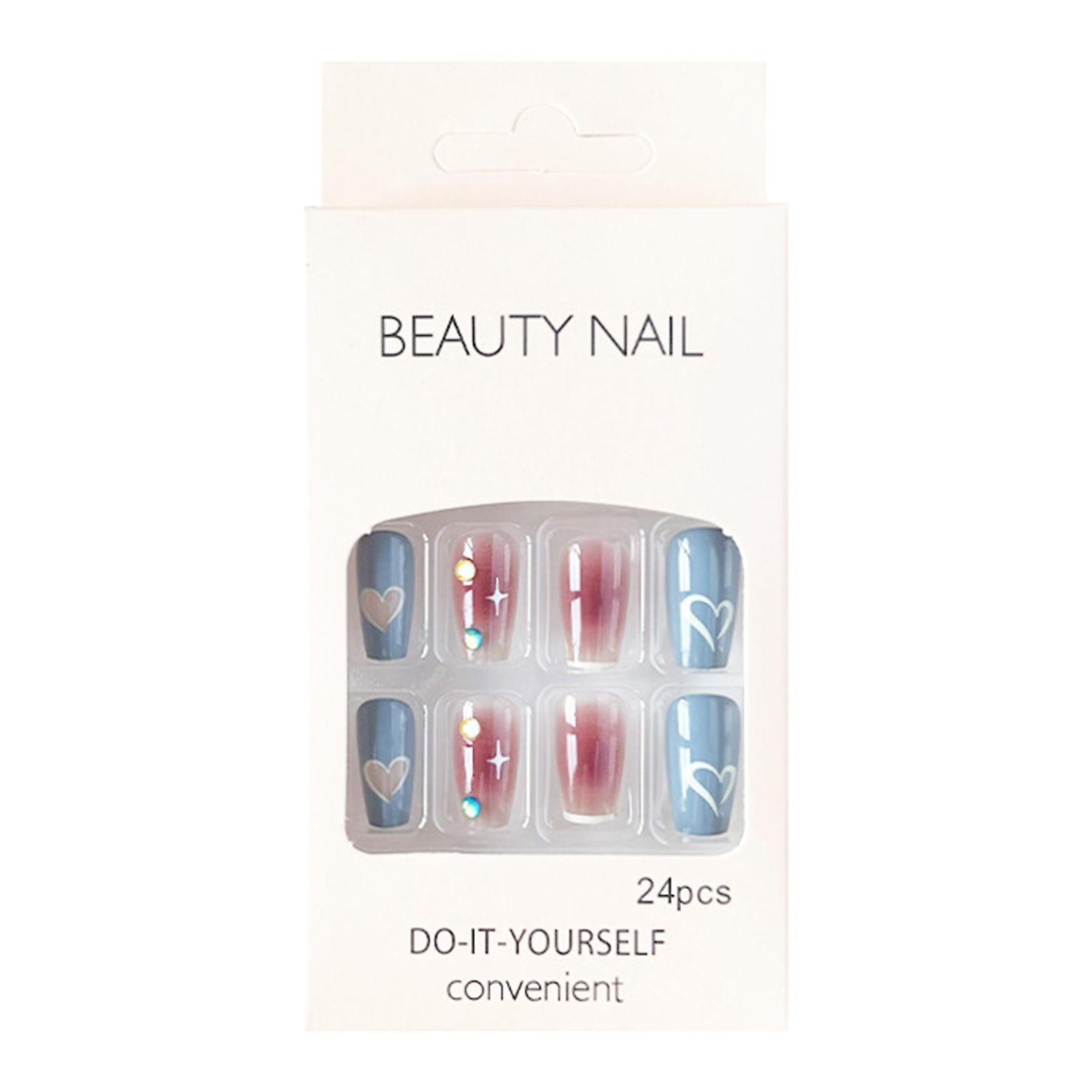 Blue Pink Press On Nails Chip-proof Smudge-proof Fake Nails