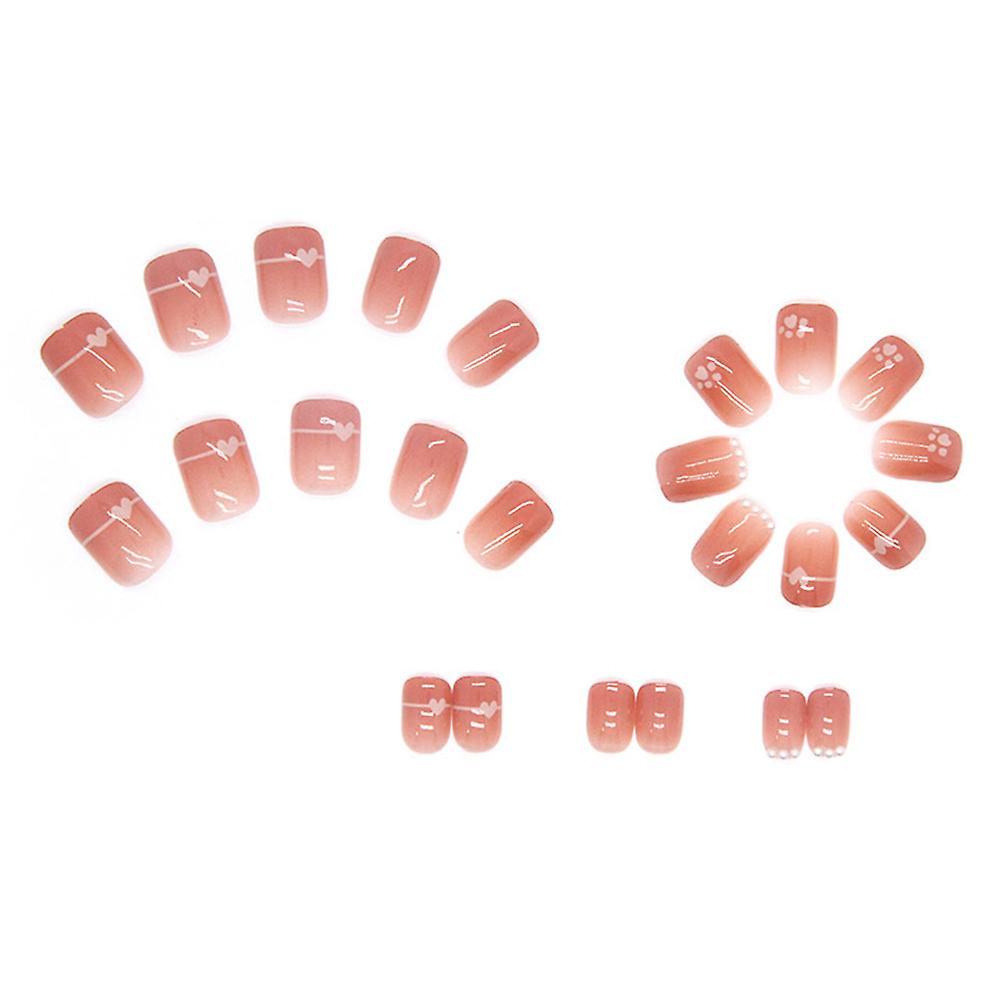 24 Pcs False Nail Square No Fading Nail Gradient Color With Pearl