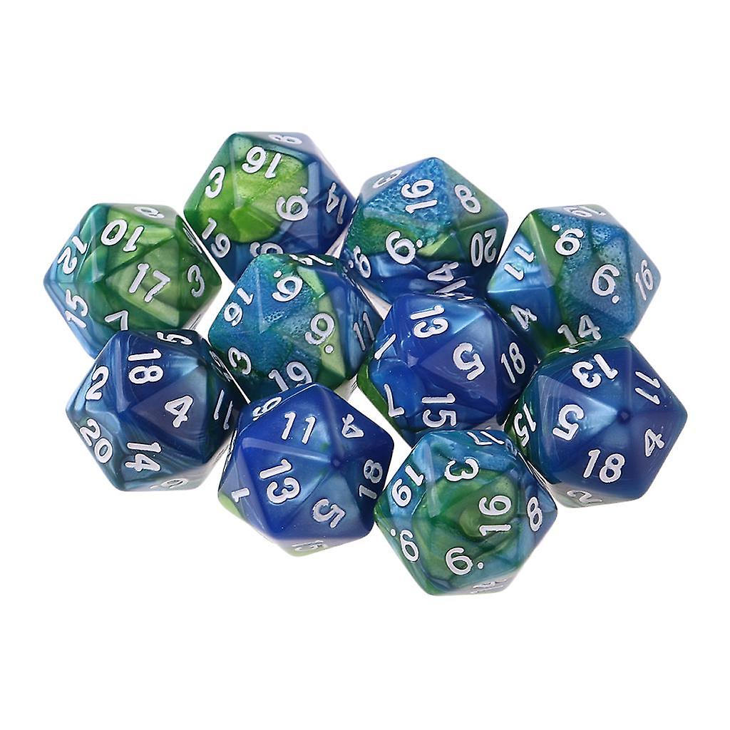 10pcs/set 20 Sided D20 Dice for TRPG Game   Blue Green
