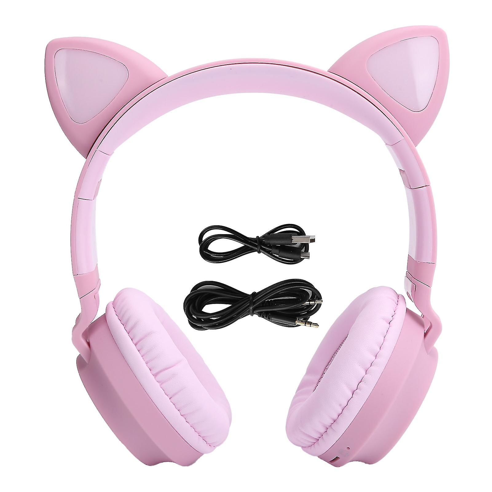 Cat Ear Headphone 3D LED Light Wireless Bluetooth 5.0 Foldable Headsets with MicrophonePink