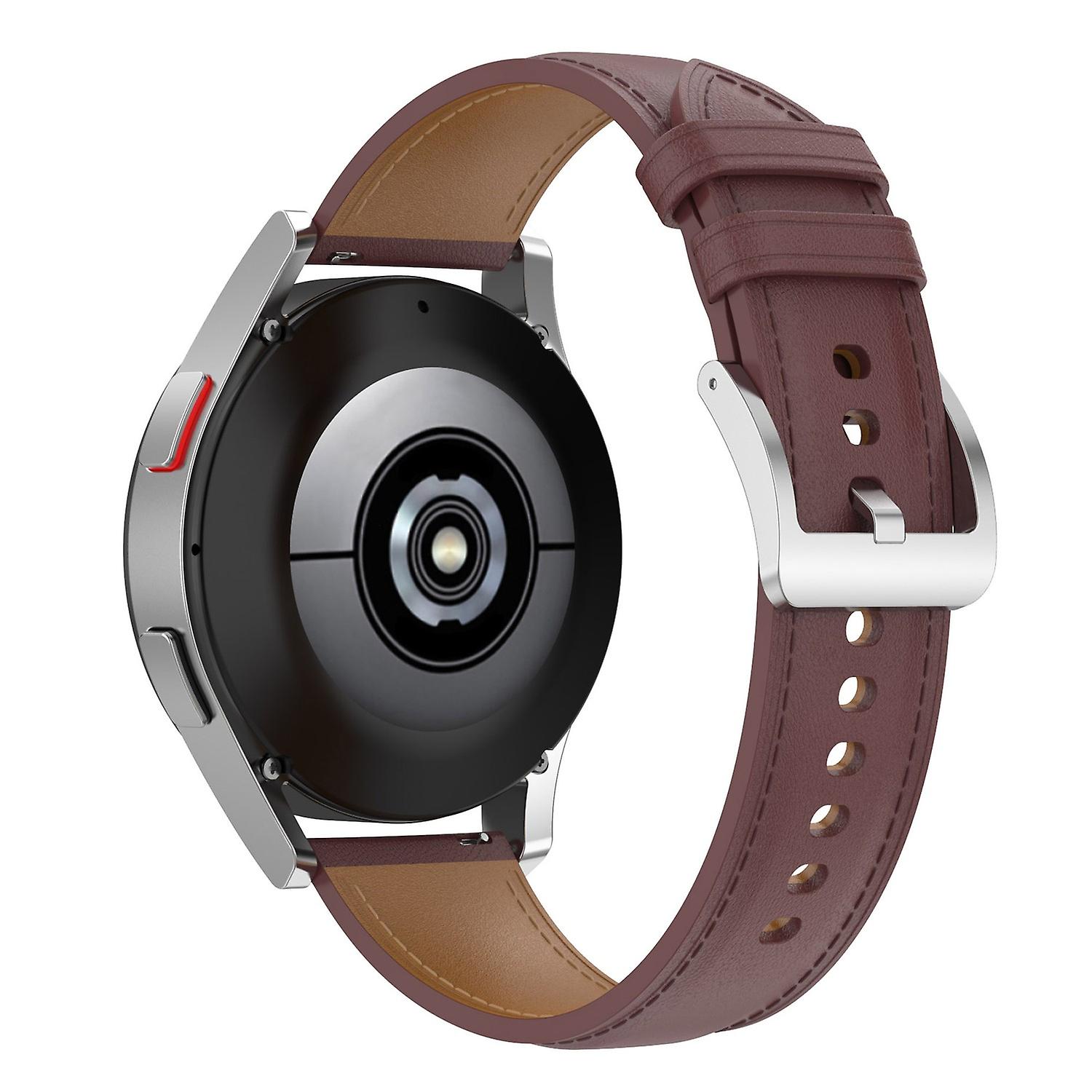 For Huawei Watch GT2/Samsung Galaxy Watch Active 20mm Stitching Line First Layer Cowhide Watch Strap