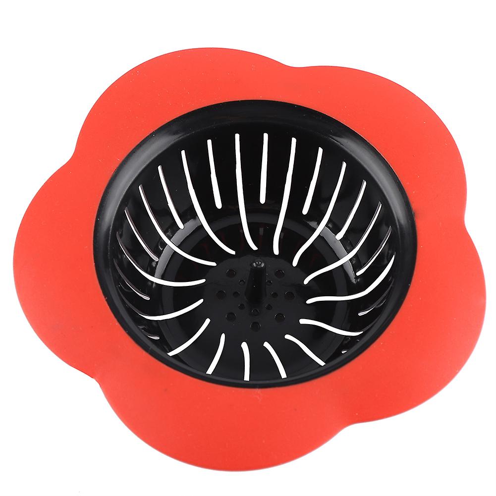 Flower Shape Plastic Sink Drain Plug Kitchen Bathroom Accessories (Red)