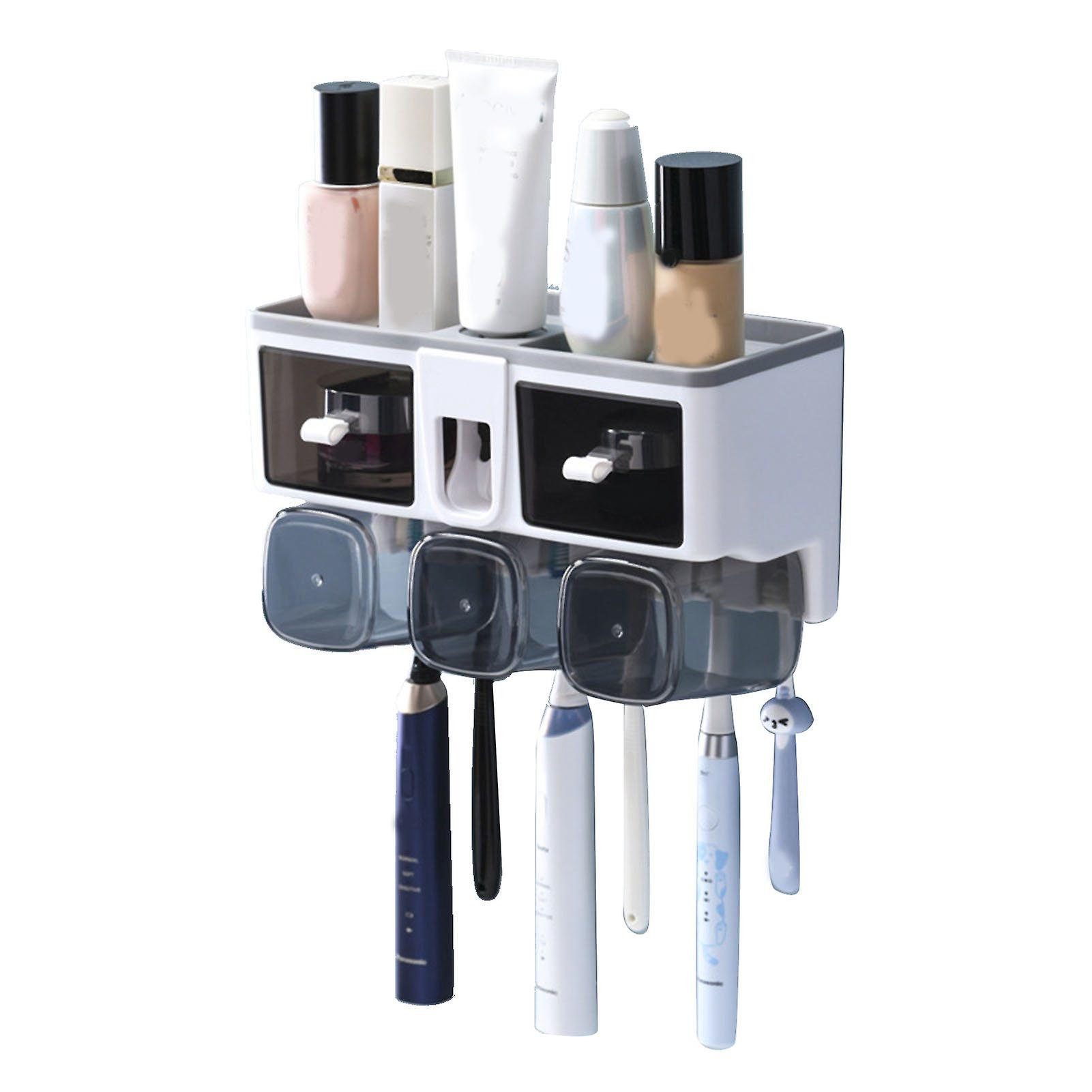 Toothbrush Holder Wall Mounted Storage Rack with 3 Cups White