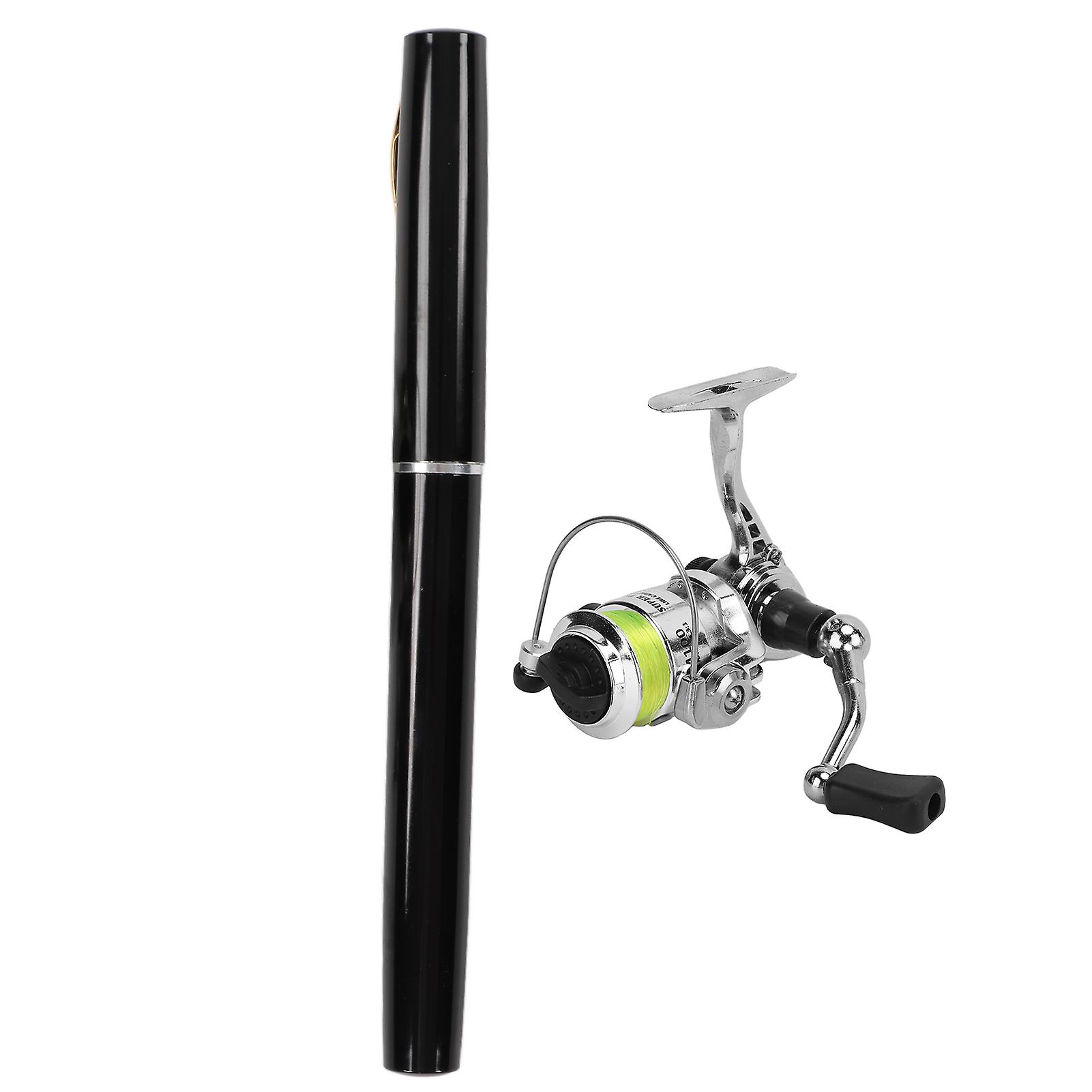 Portable Mini Pen Shape Retractable Fishing Rod with Reel, Black