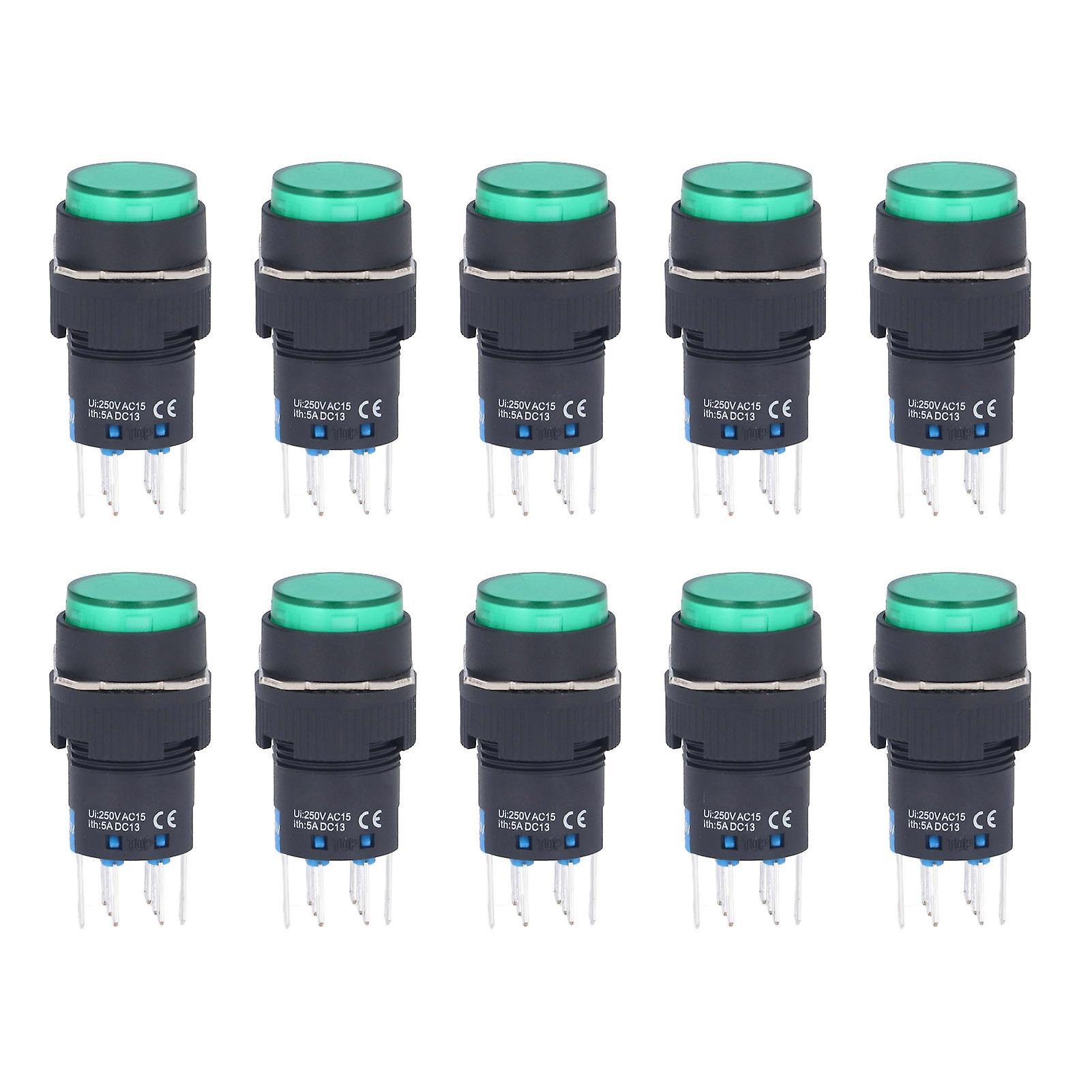 12V 25Pcs 16mm Round 8 Pin Button Switch Momentary Self Locking with Green Light for Control