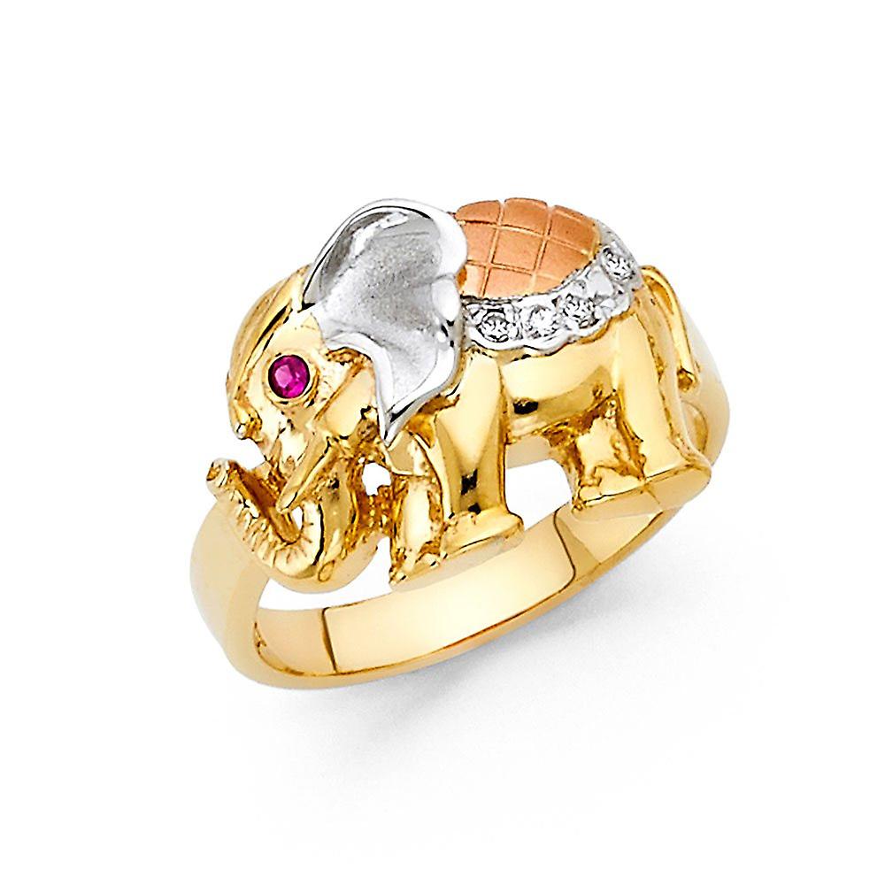 14k Yellow Gold White Gold and Rose Gold Cubic Zirconia Fancy Elephant Ring Size 7 Band Style-Ring for Women