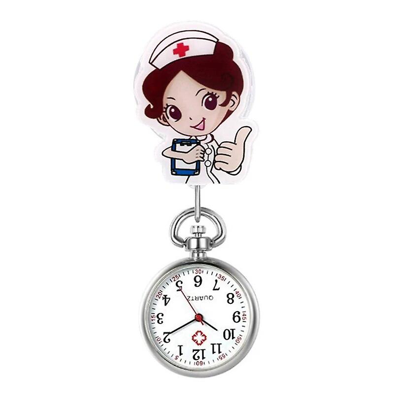 Κινούμενα σχέδια Lovely 3D Νοσοκόμα Γιατρός Pocket Watches Fashion Pediatrics Women Ladies Mens Clip Brooch Retractable Pocket Watches Clock