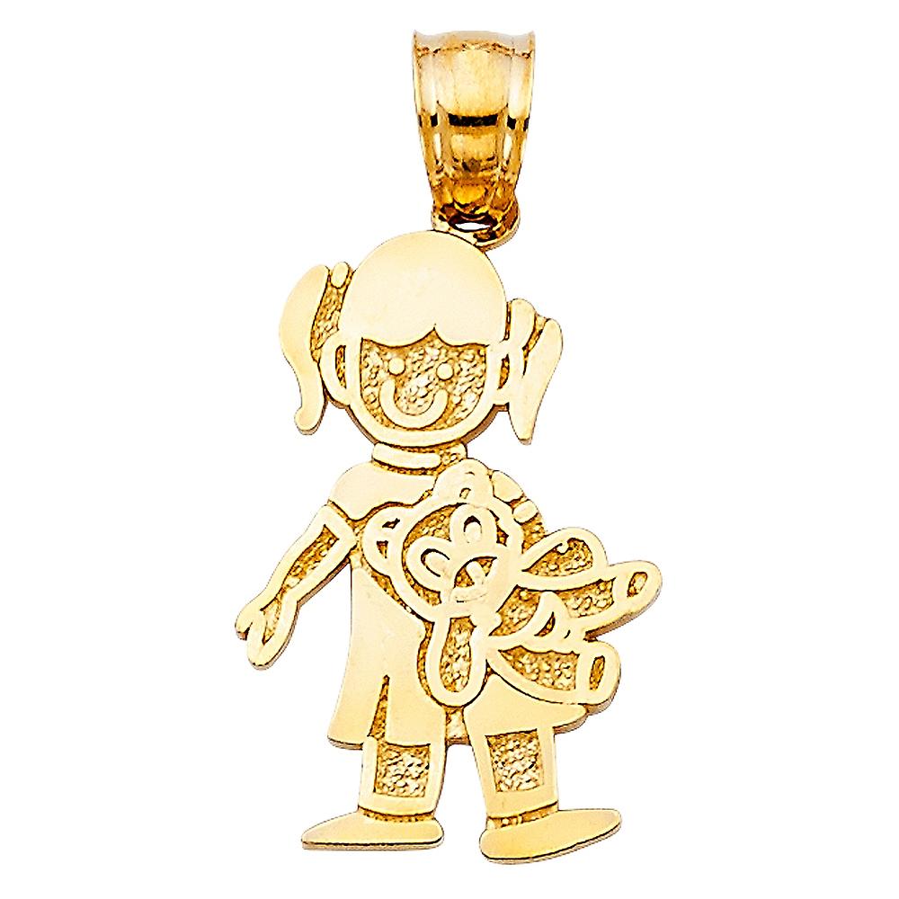 Or jaune 14 carats avec pendentif poupée Collier 13x19mm-Pendentif pour femme - 1,9 grammes