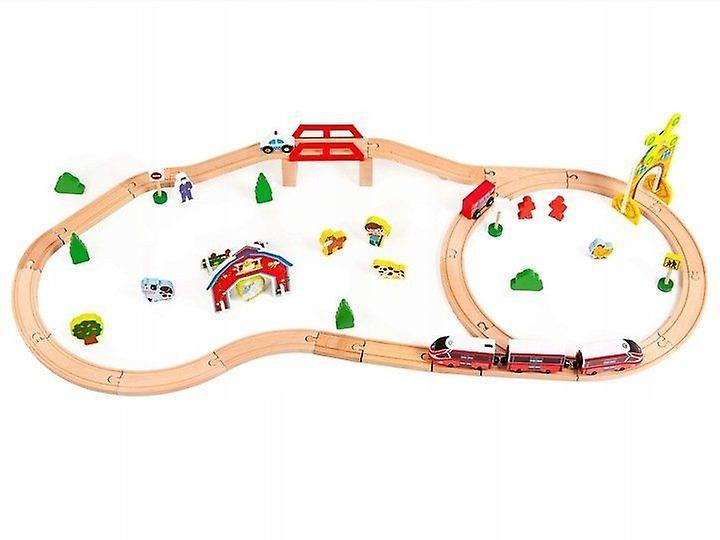 Wooden train set with 53 parts multi-coloured including battery-powered locomotive and wagons