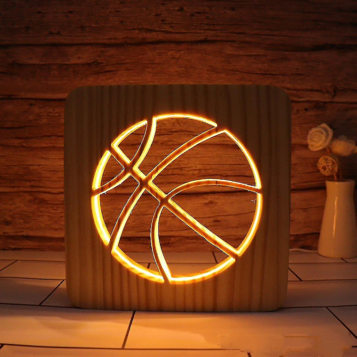 Μπάσκετ Led Night Light Solid Wood Low Energy Used Button Switch Soft Warm Light Creative Friends