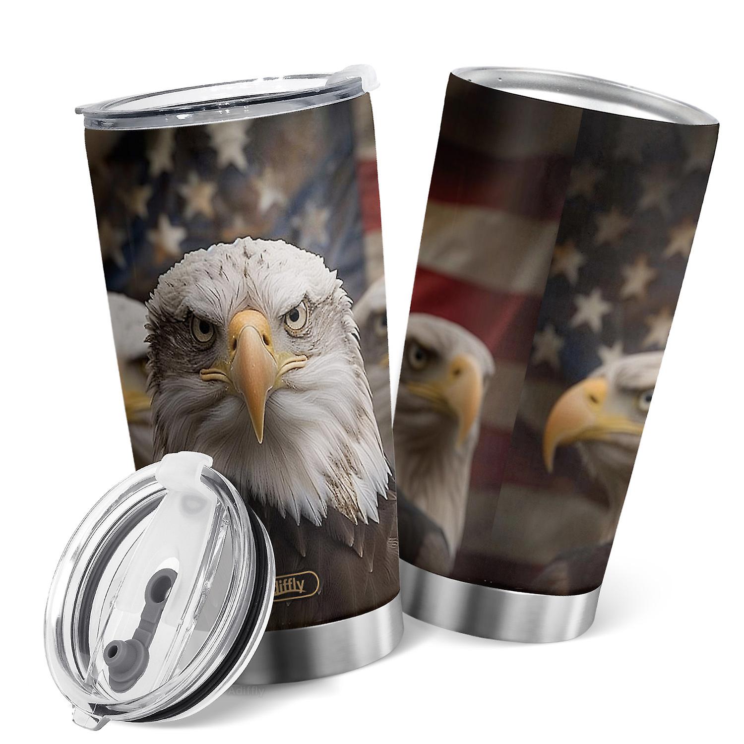 Oasisdream Double Wall Tumbler 20oz Vacuum Insulated Cup with Eagle and Flag Printed