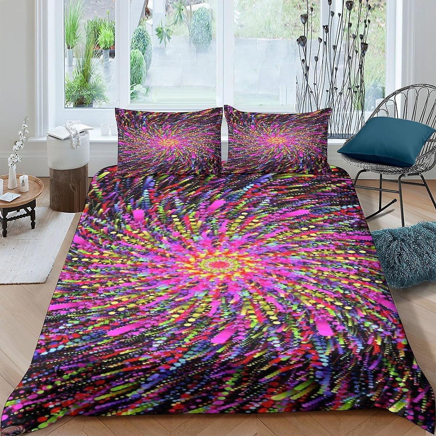 Psychedelic Art Duvet Cover 3D color Printed Bedding Set 3Pcs Microfiber color Quilt Cover with Zipper Closure King