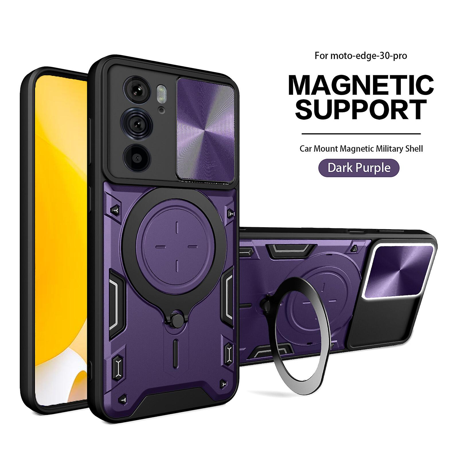 Magnetic Phone case For Moto Edge 30 Pro, Slide Camera Lens Protection and Built in 360 Rotatable Ring Holder