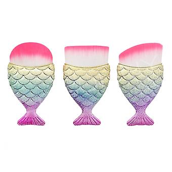 Veeki 3pcs  Mermaid foundation brush, colorful handle makeup brush blush brush beauty makeup tools(round head, flat head, oblique head)