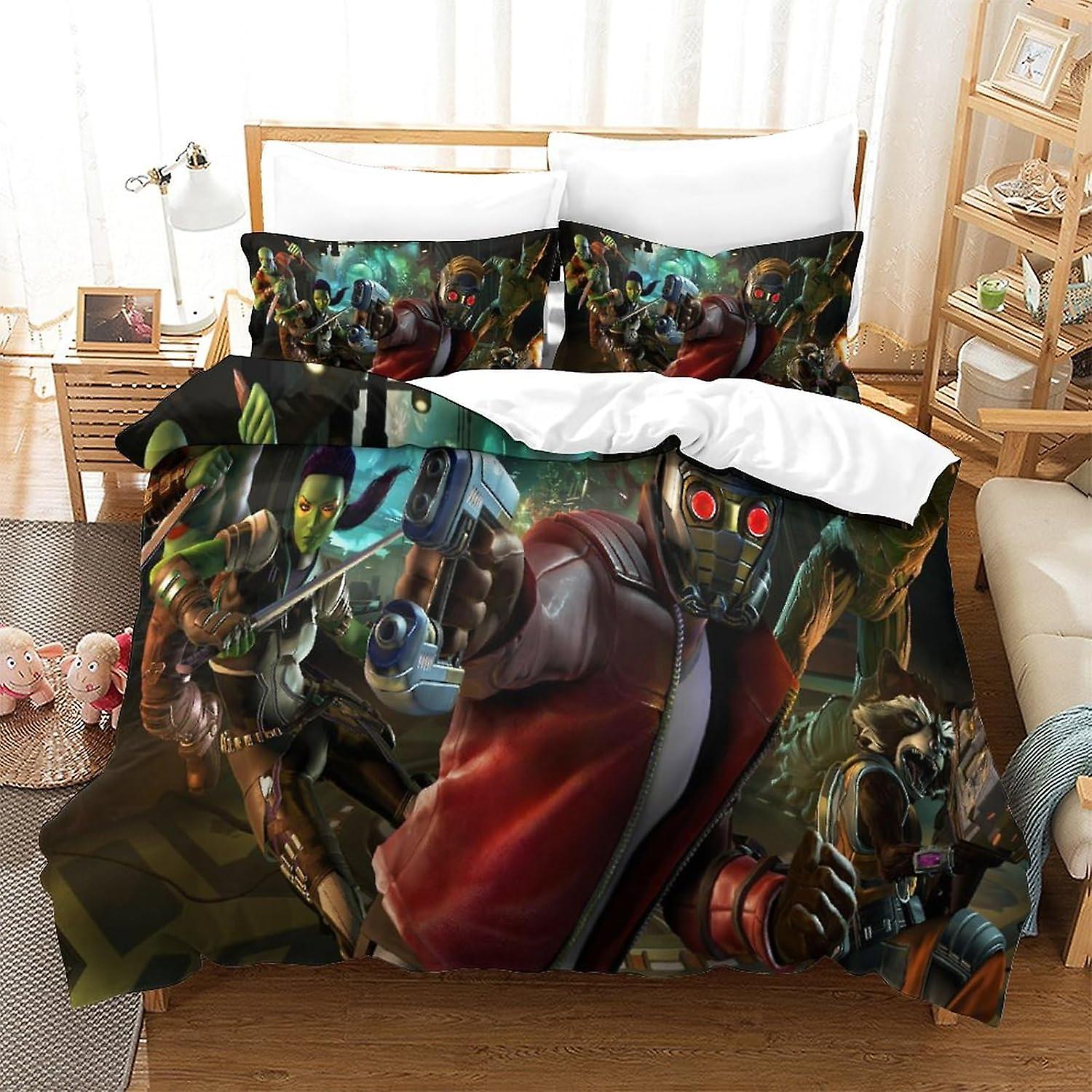 Kit de lit imprimé en 3D Guardians of The Galaxy avec design de super-héros, microfibre douce, ensemble de housse de couette 3 pièces, 2 taies d’oreiller, fermeture éclair cachée, .