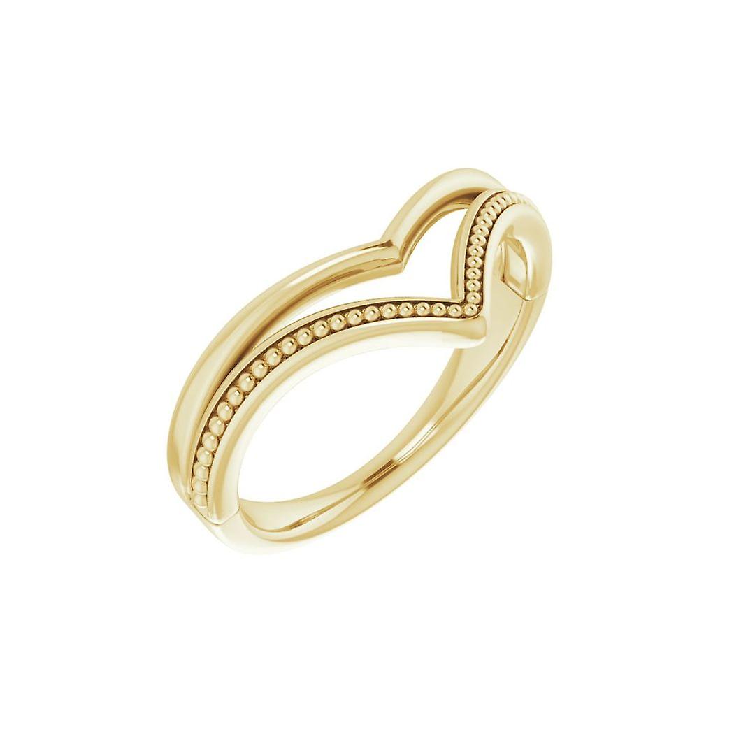 14k Yellow Gold Polished Letter Name Personalized Monogram Initial V Shape Beaded Ring Size 7 Band Style-Ring for Women