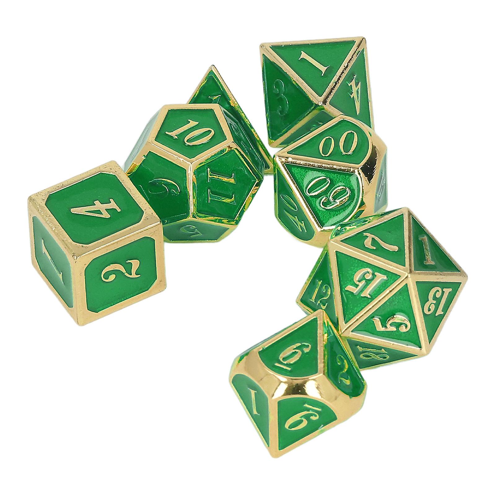 7pcs Metal Table Game Dice Zinc Alloy Portable Unique Funny Rolling Polyhedral Dice Gold Green 