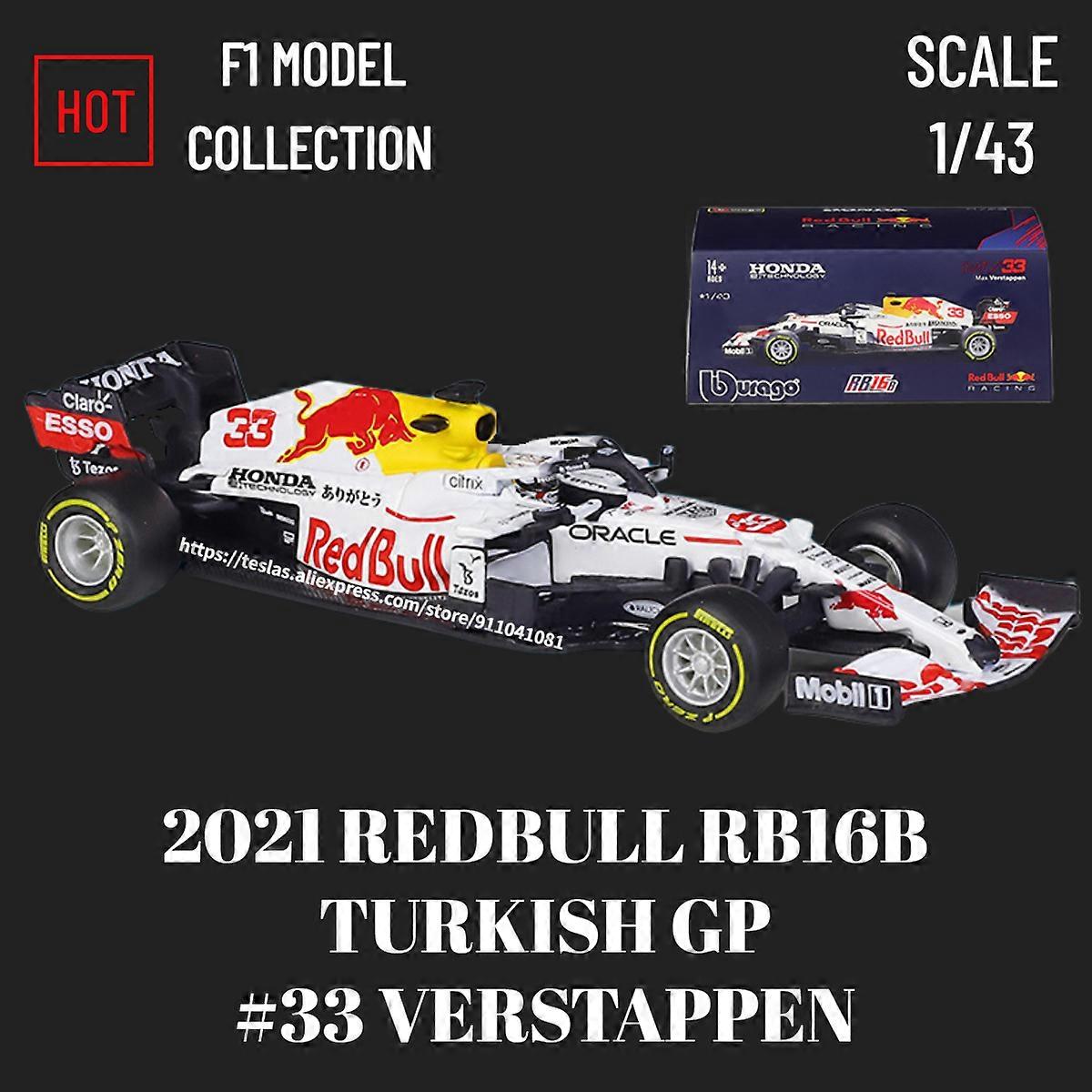 Red Bull Racing F1 RB16B Turkish Special Edition 1:43 Miniature Car Model with Showcase #33 Verstappen Formula 1 Toy