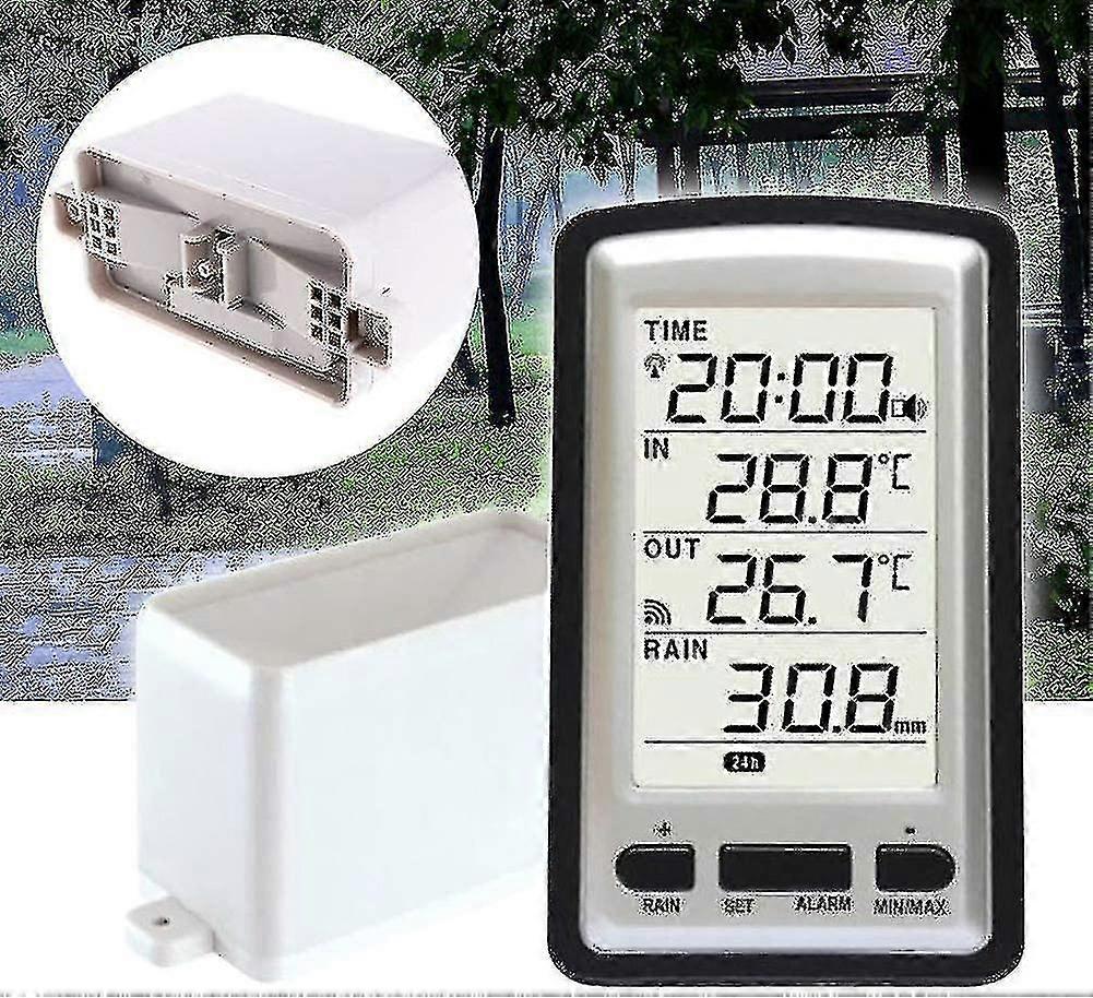 Electronic Rain Gauge, Wireless Portable High Accuracy Radio Controlled Digital Rain Gauge Rain Gauge Measuring Tool Thermometer Humidity