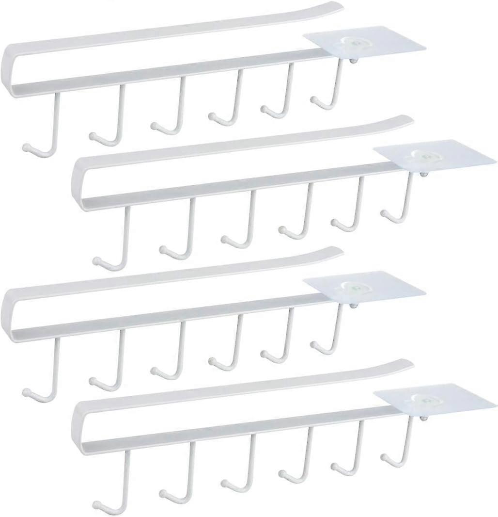 Set of 4 Cupboard Insert Cup Holder for 6 Cups Cup Hooks Storage Hooks for Kitchen Utensils Storage Organiser Drying Rack (White)