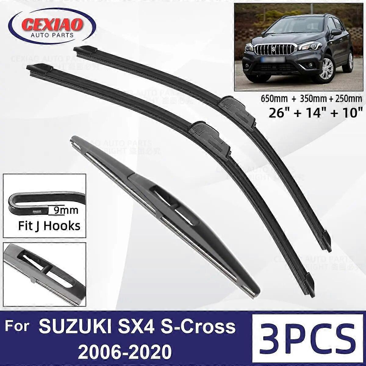 For SUZUKI SX4 S~Cross 2006~2020 Car Front Rear Wiper Blades Soft Rubber Windscreen Wipers Auto Windshield 26"+14"+10" 2018 2019 FN9U7307