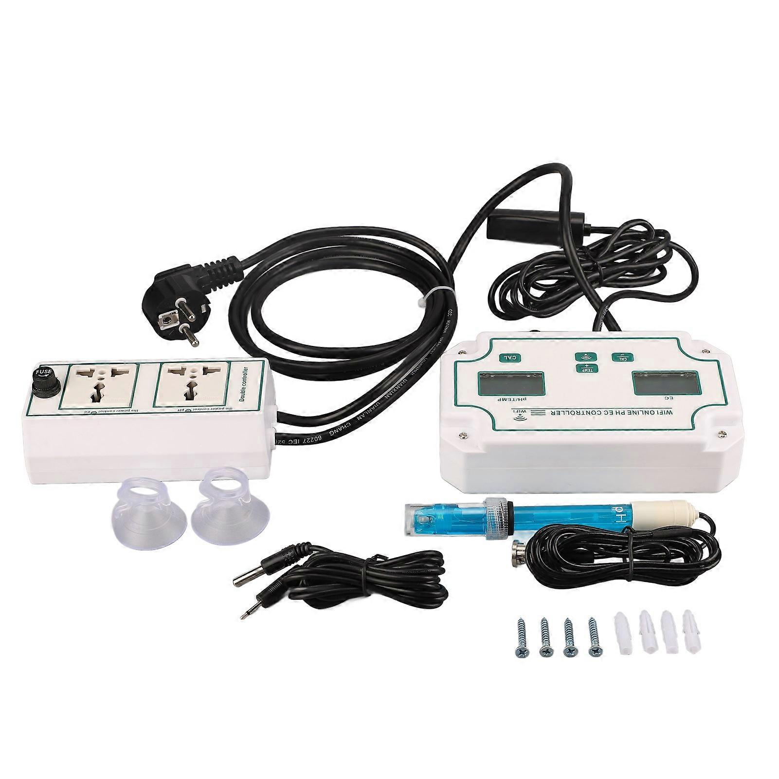 PH TEMP EC Online Water Quality Monitor with WIFI Multiple Language Support Water Test Meter for Tuya APP Controll EU Plug 230V NO.6417
