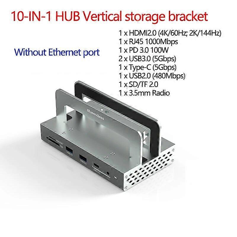 10 11 In 1 Aluminum Alloy Notebook Vertical Docking Station 4K 60Hz Hdmi Compatible Type C Usb3.0 Adapter Pd100W for Macbook Pro