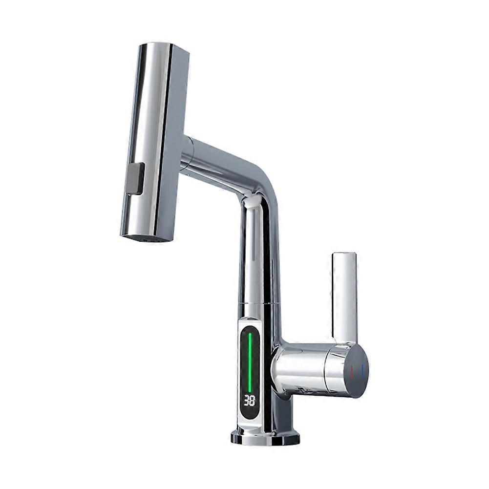 Waterfall Pull Out Kitchen Faucet Intelligent Digital Display Cold Hot Mixer Taps Rotatable Sink Lifting Basin Faucet-B