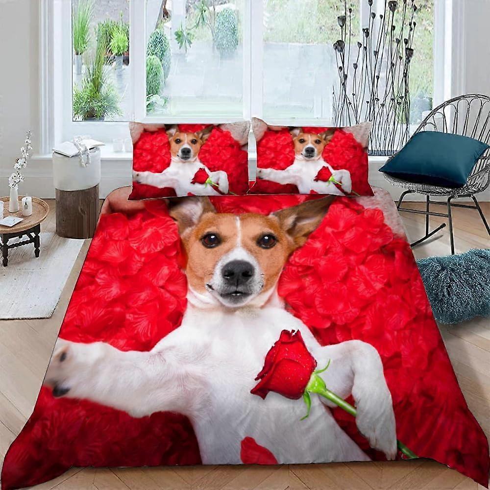 غطاء لحاف 200x200 سم جاك راسل لطيف مجموعة الفراش خفيفة الوزن وناعمة 2 شخص مع سحاب و 2 غطاء وسادة