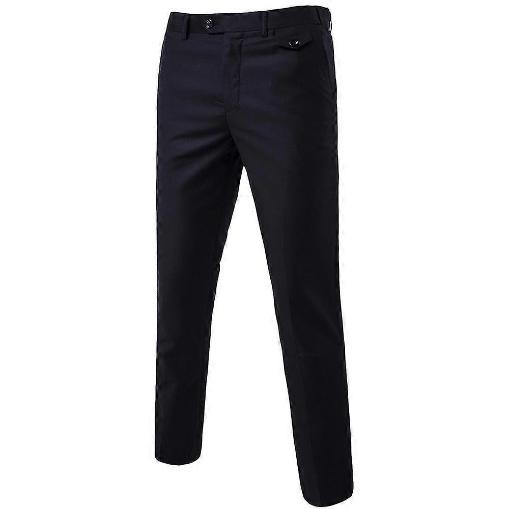 Men Plain Straight Leg Casual Suit Pants Business Work Formal Trousers