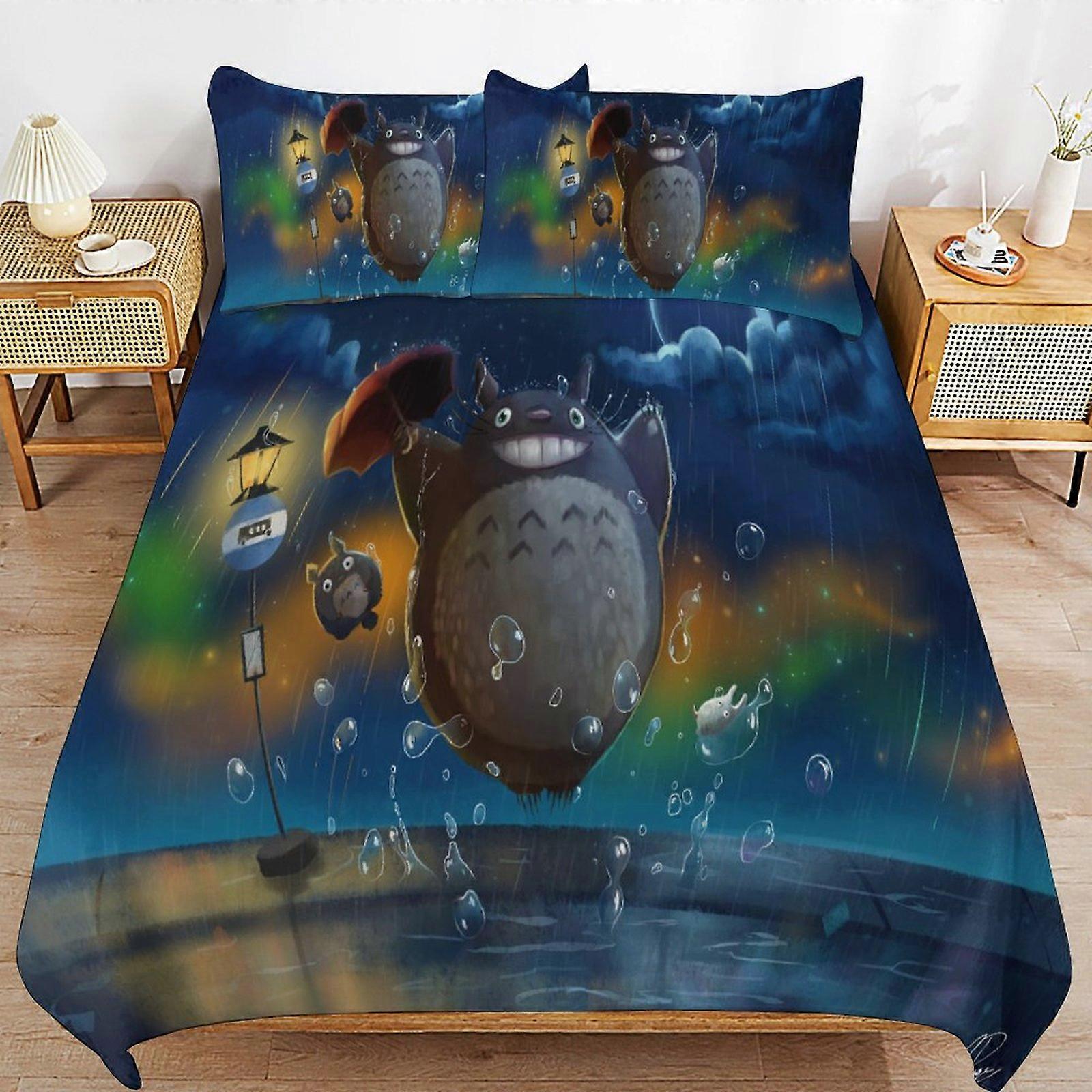 x416 My Neighbor Totoro Capa de Edredom de Cama Conjuntos de Cama de Microfibra Impressos em 3D Conjuntos de Edredom Leves de 3 Peças, 1 Capa de Edredom e 2 Fronhas para Ki