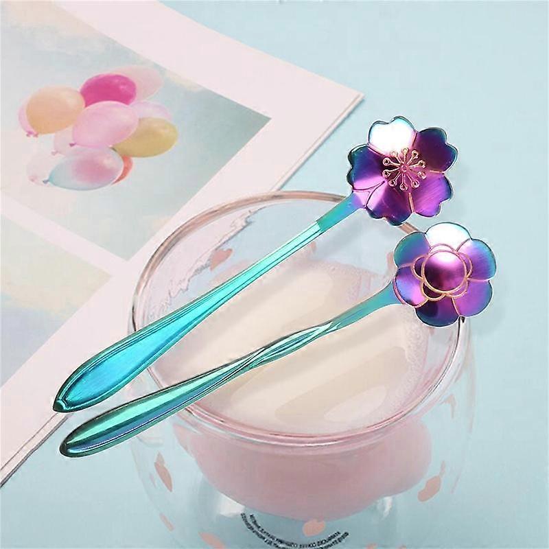8Pcs Flower Spoon Set, 2 Different Size Colorful Stainless Steel Teaspoons Rainbow Coffee Stirring